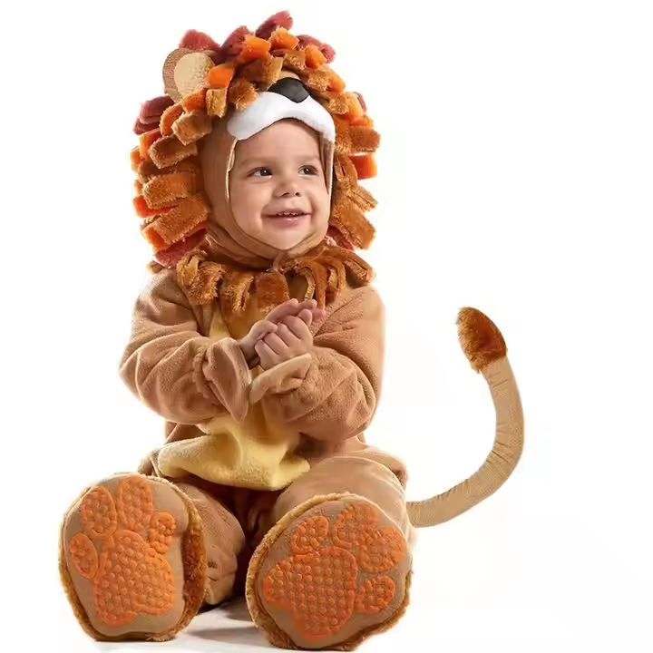 Factory direct sales cute cartoon Halloween performance soft brown lion jumpsuit for kids2